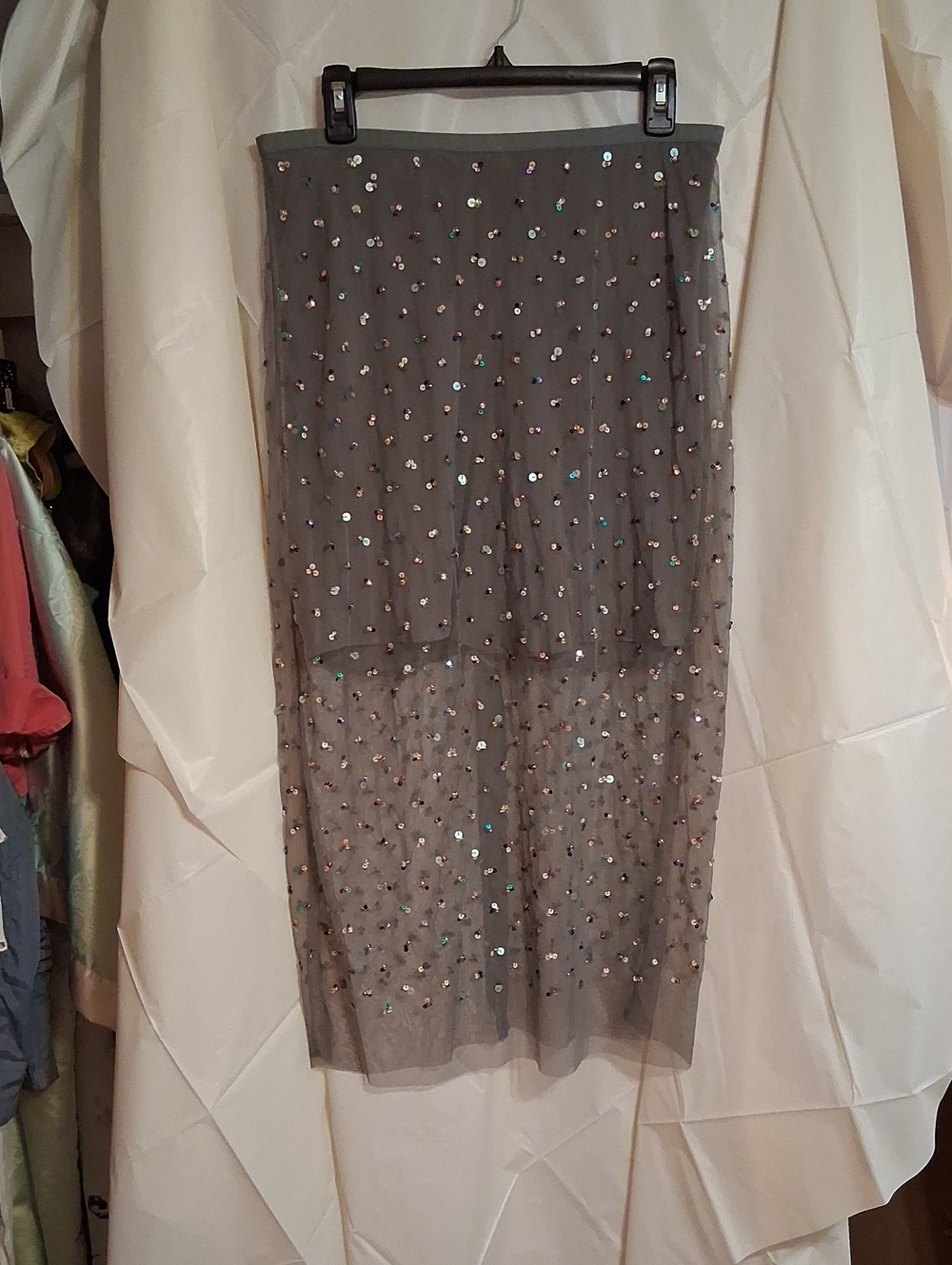 J. Crew NWT Grey Sequin-Embellished Mesh Skirt
